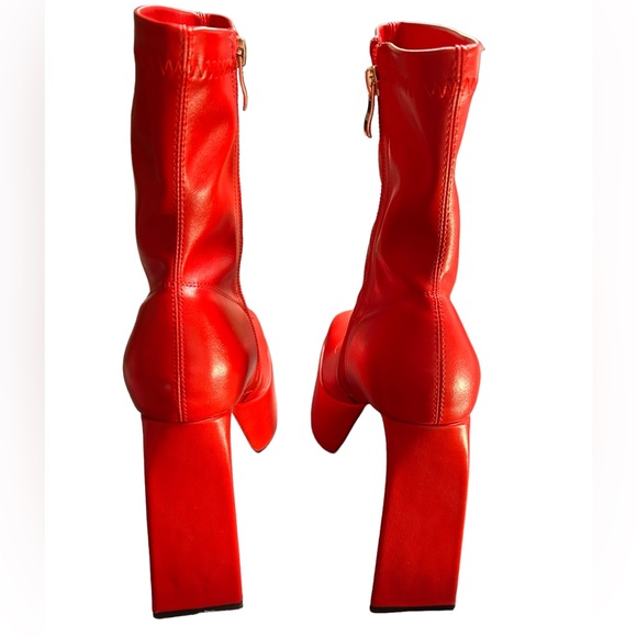 BVIENNIC RED Chunky square toe platform ankle GO-GO Boots w Heels EU42 - Picture 14 of 15
